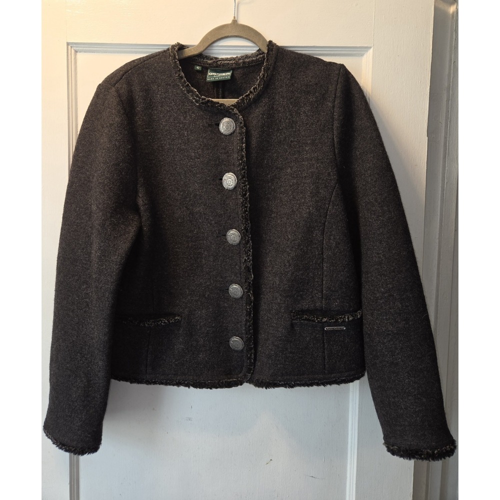 VTG Geiger Collection Jacket Womens EU 42 Metal Buttons 100% Boiled Wool Austria
